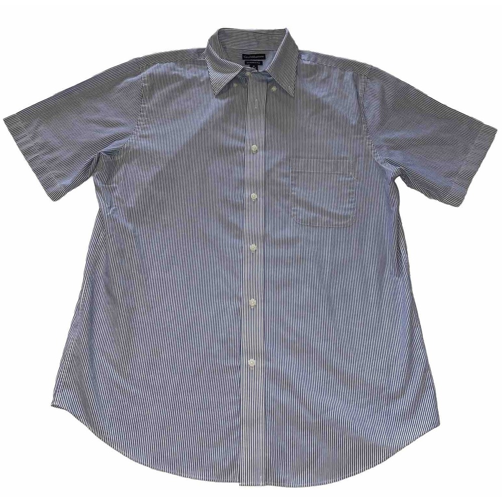 Croft & Barrow Classic Fit Men's Medium Blue Stripe Button Collar Shirt Preppy